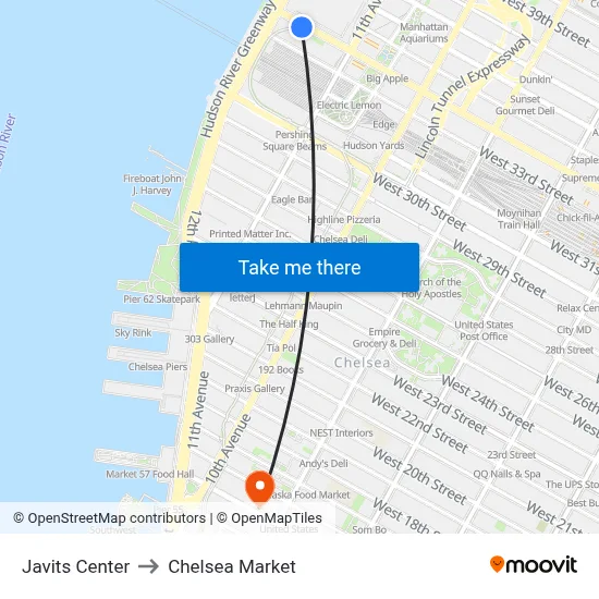 Javits Center to Chelsea Market map