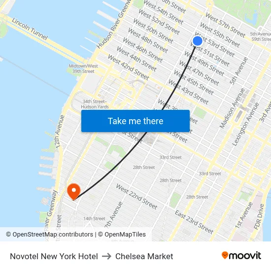 Novotel New York Hotel to Chelsea Market map