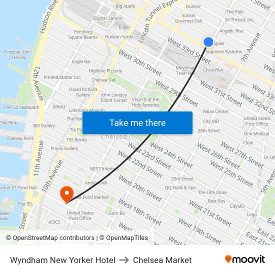 Wyndham New Yorker Hotel to Chelsea Market map