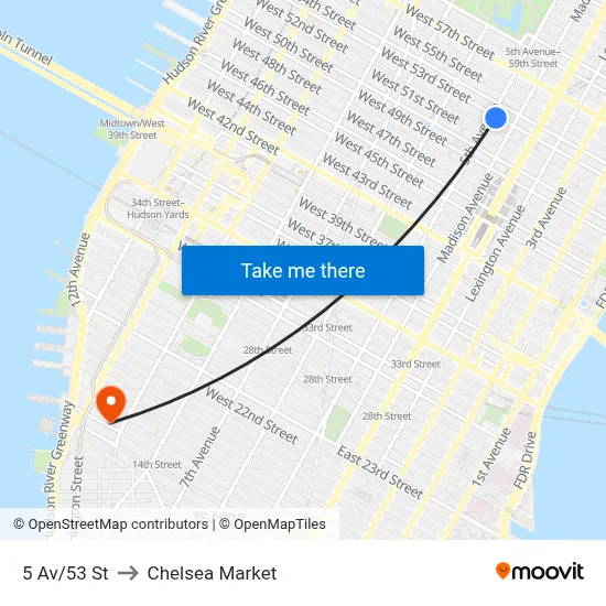 5 Av/53 St to Chelsea Market map