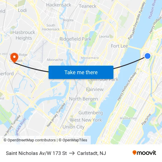 Saint Nicholas Av/W 173 St to Carlstadt, NJ map