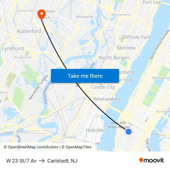 W 23 St/7 Av to Carlstadt, NJ map