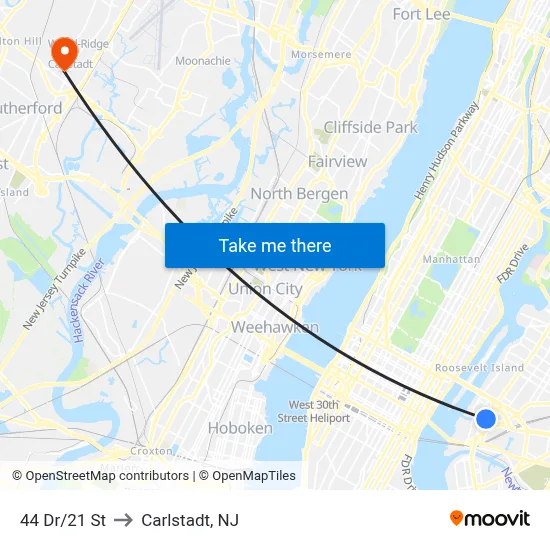 44 Dr/21 St to Carlstadt, NJ map