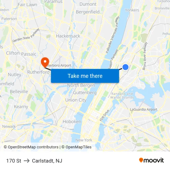170 St to Carlstadt, NJ map