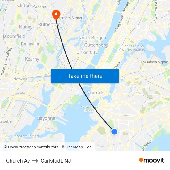 Church Av to Carlstadt, NJ map