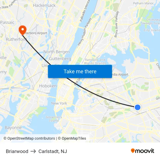 Briarwood to Carlstadt, NJ map