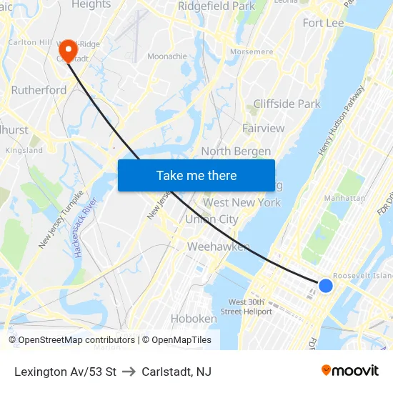 Lexington Av/53 St to Carlstadt, NJ map