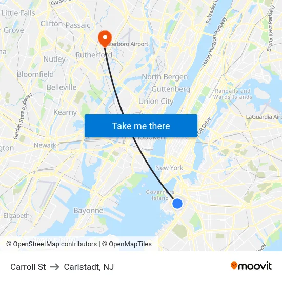Carroll St to Carlstadt, NJ map
