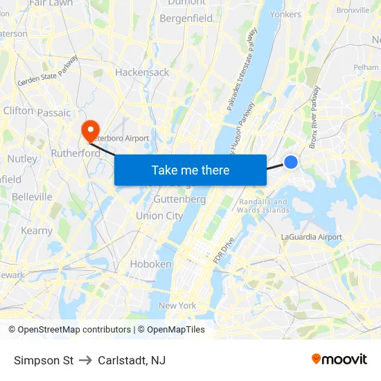 Simpson St to Carlstadt, NJ map