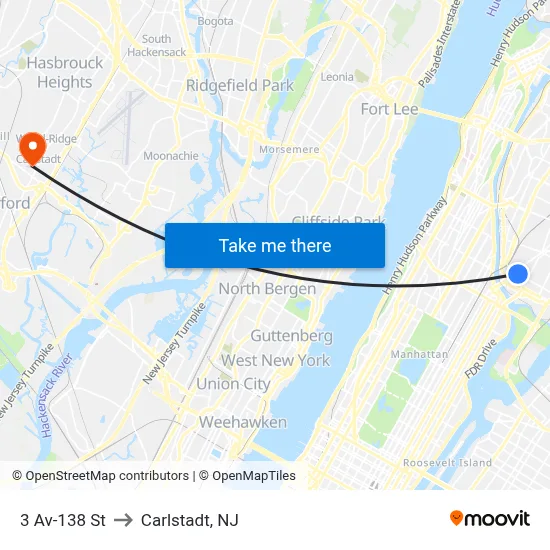 3 Av-138 St to Carlstadt, NJ map