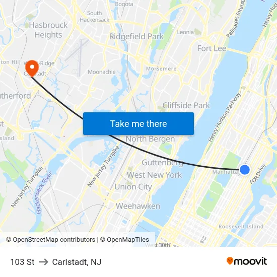 103 St to Carlstadt, NJ map