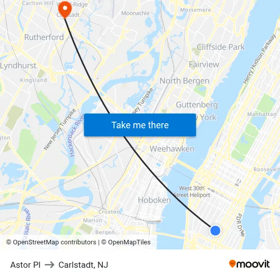 Astor Pl to Carlstadt, NJ map