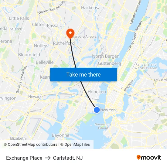 Exchange Place to Carlstadt, NJ map
