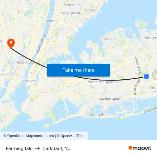 Farmingdale to Carlstadt, NJ map