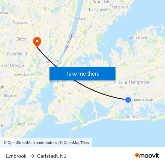 Lynbrook to Carlstadt, NJ map