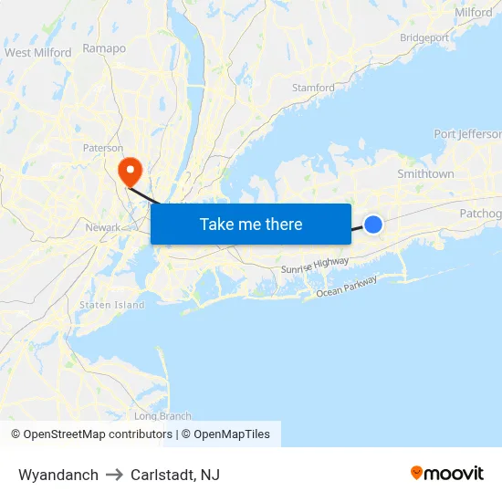 Wyandanch to Carlstadt, NJ map