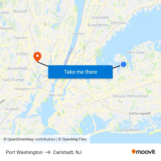Port Washington to Carlstadt, NJ map