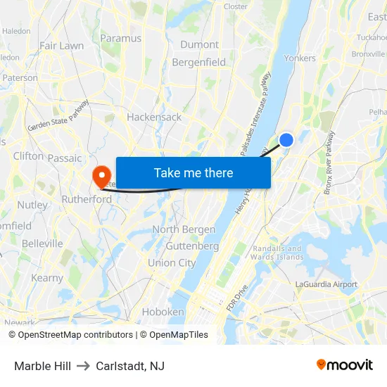 Marble Hill to Carlstadt, NJ map
