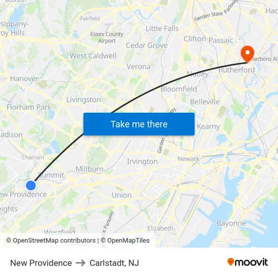 New Providence to Carlstadt, NJ map