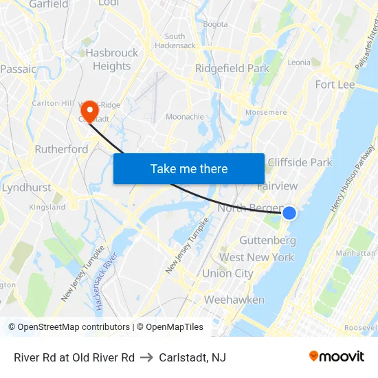 River Rd at Old River Rd to Carlstadt, NJ map