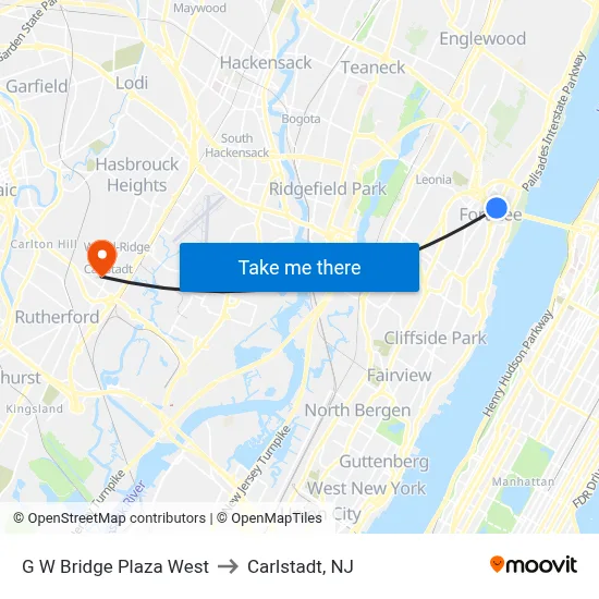 G W Bridge Plaza West to Carlstadt, NJ map