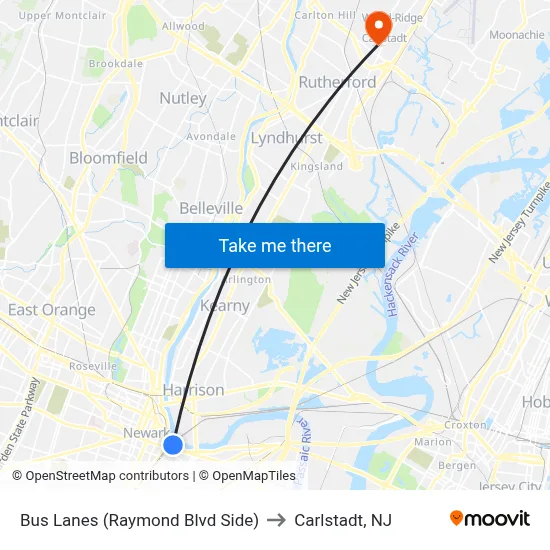 Bus Lanes (Raymond Blvd Side) to Carlstadt, NJ map