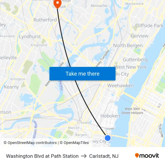 Washington Blvd at Path Station to Carlstadt, NJ map