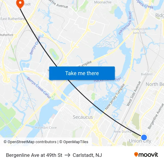 Bergenline Ave at 49th St to Carlstadt, NJ map