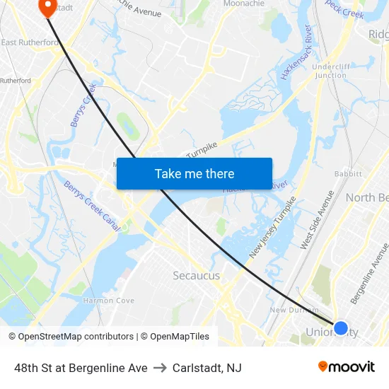 48th St at Bergenline Ave to Carlstadt, NJ map