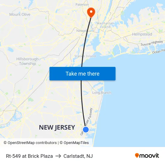 Rt-549 at Brick Plaza to Carlstadt, NJ map