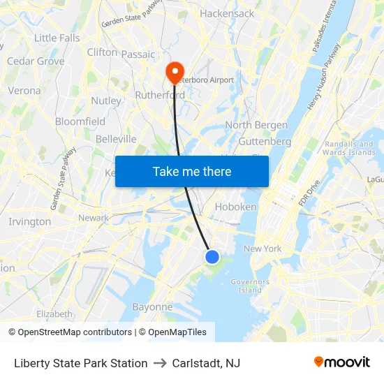 Liberty State Park Station to Carlstadt, NJ map