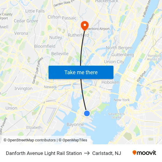 Danforth Avenue Light Rail Station to Carlstadt, NJ map