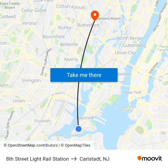8th Street Light Rail Station to Carlstadt, NJ map