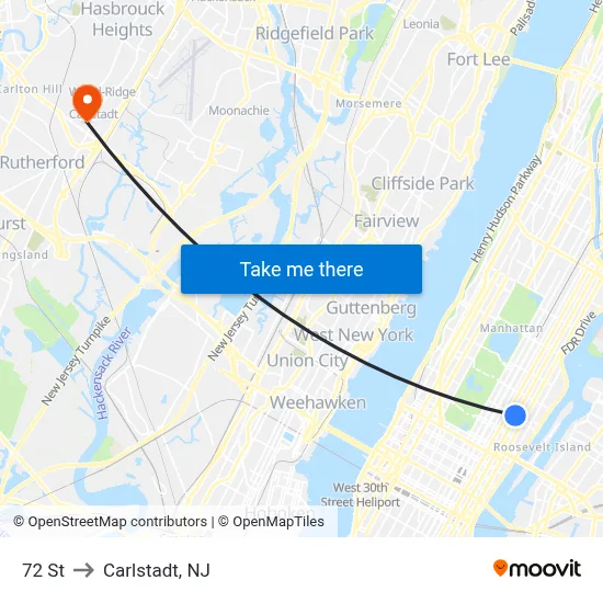 72 St to Carlstadt, NJ map