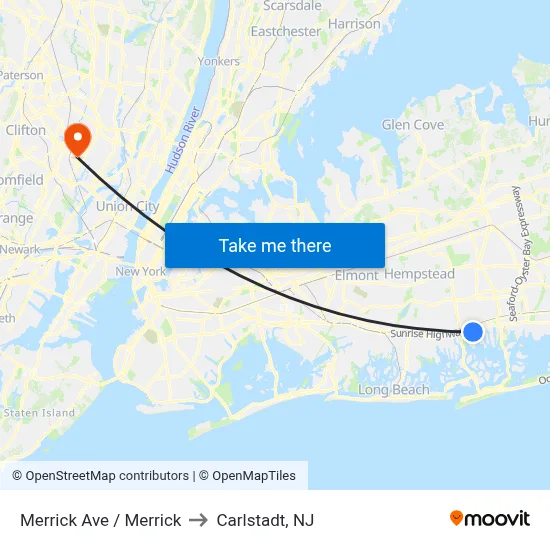 Merrick Ave / Merrick to Carlstadt, NJ map