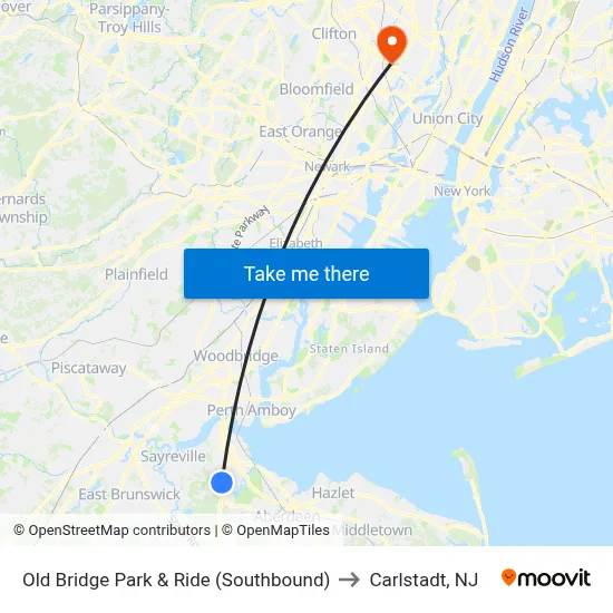 Old Bridge Park & Ride (Southbound) to Carlstadt, NJ map