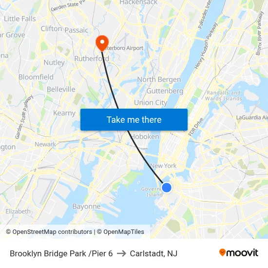 Brooklyn Bridge Park /Pier 6 to Carlstadt, NJ map