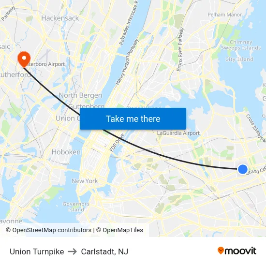 Union Turnpike to Carlstadt, NJ map