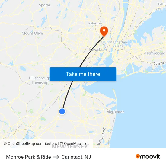 Monroe Park & Ride to Carlstadt, NJ map