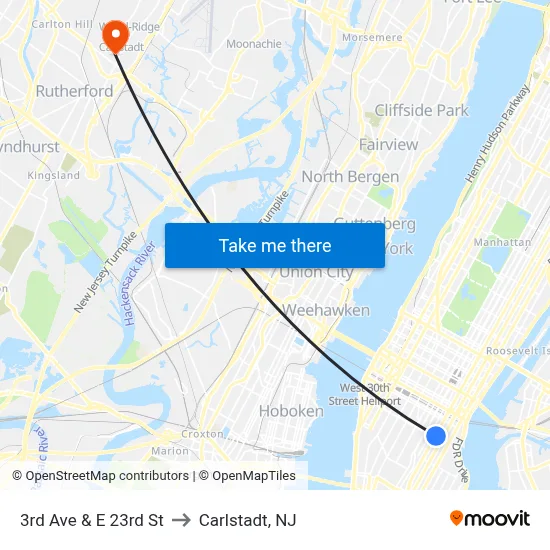 3rd Ave & E 23rd St to Carlstadt, NJ map