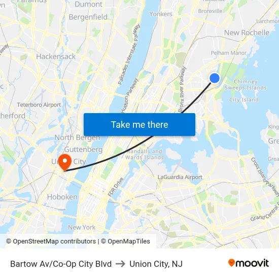 Bartow Av/Co-Op City Blvd to Union City, NJ map