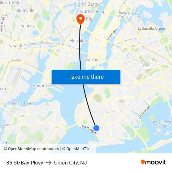 86 St/Bay Pkwy to Union City, NJ map