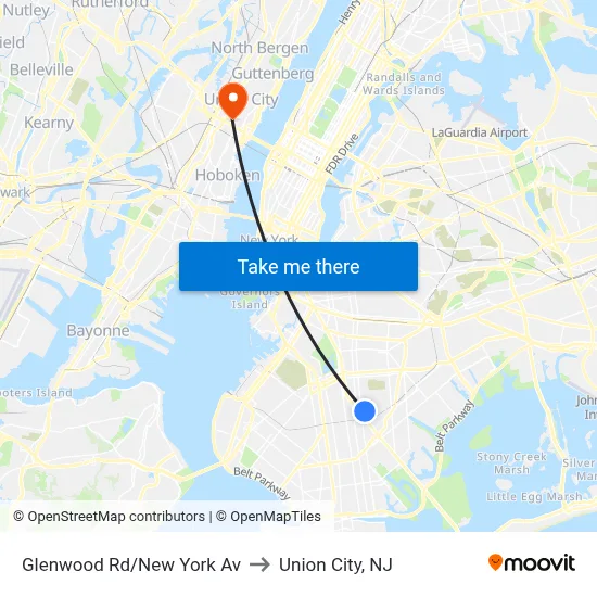 Glenwood Rd/New York Av to Union City, NJ map