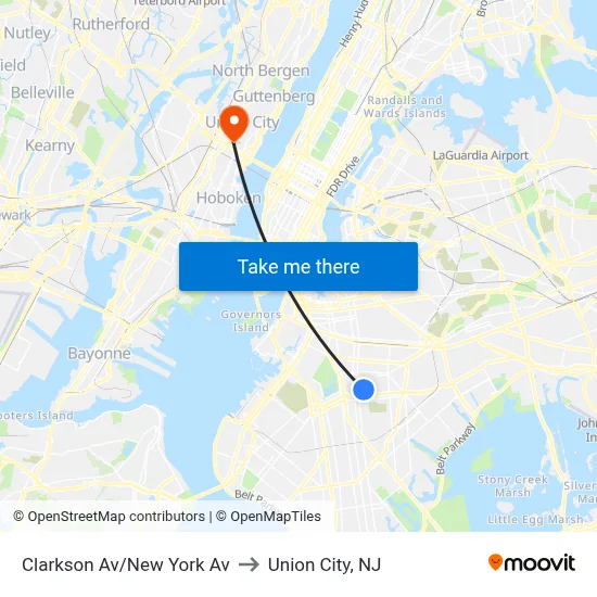 Clarkson Av/New York Av to Union City, NJ map