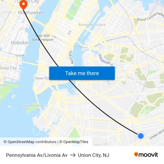 Pennsylvania Av/Livonia Av to Union City, NJ map