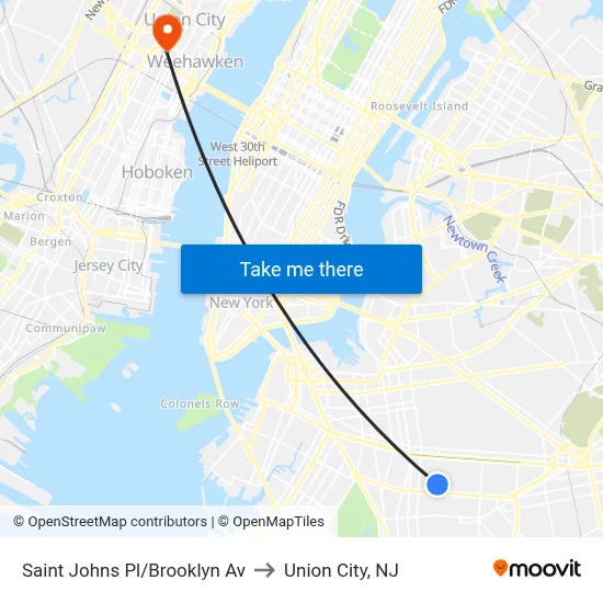 Saint Johns Pl/Brooklyn Av to Union City, NJ map