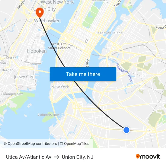 Utica Av/Atlantic Av to Union City, NJ map