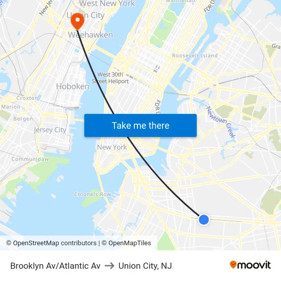 Brooklyn Av/Atlantic Av to Union City, NJ map