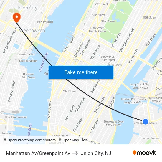 Manhattan Av/Greenpoint Av to Union City, NJ map