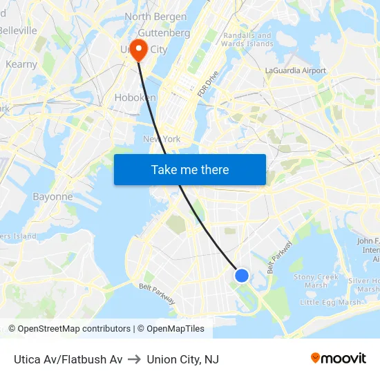 Utica Av/Flatbush Av to Union City, NJ map